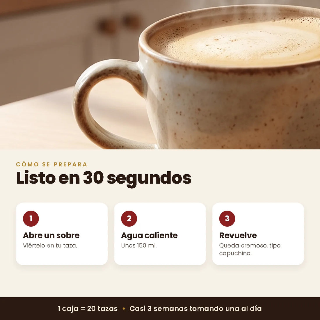 Cómo se prepara el GanoCafé 3 en 1 en 30 segundos